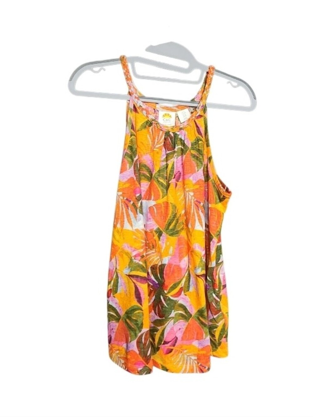 Tropical Print Halter - Orange/Pink